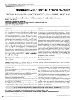 Bimalleolar Ankle Fracture: a Simple Fracture? Fratura Bimaleolar Do Tornozelo: Uma Simples Fratura?