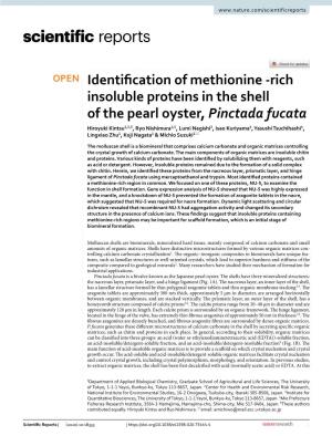 Identification of Methionine-Rich Insoluble Proteins in the Shell of the Pearl Oyster, Pinctada Fucata
