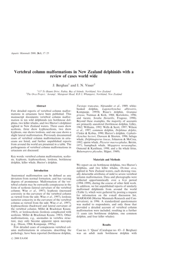 Vertebral Column Malformations in New Zealand Delphinids with a Review of Cases World Wide