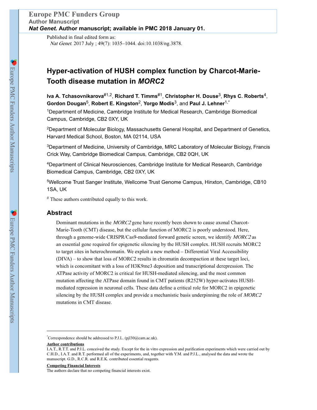 Hyper-Activation of HUSH Complex Function by Charcot-Marie-Tooth Disease Mutation in MORC2