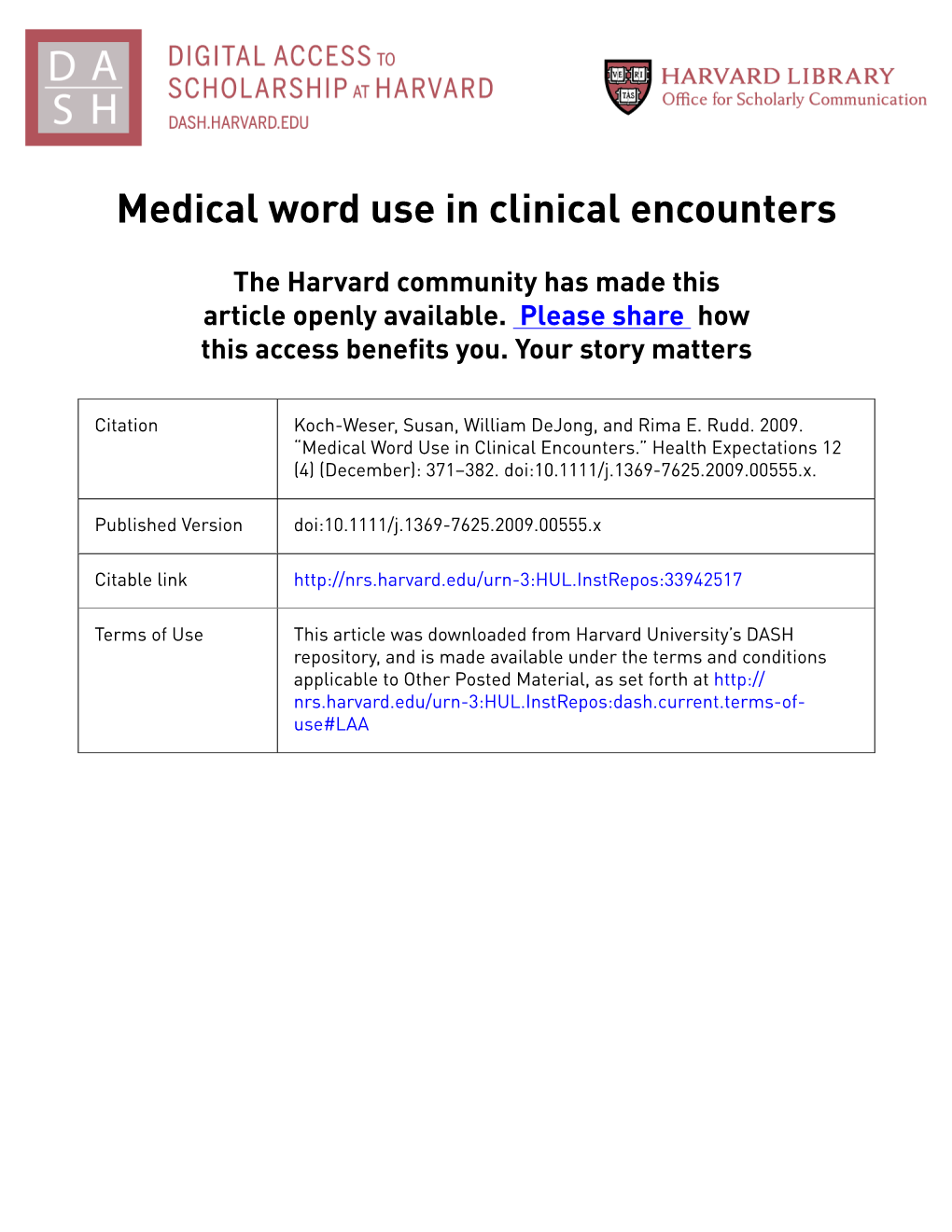 Medical Word Use in Clinical Encounters