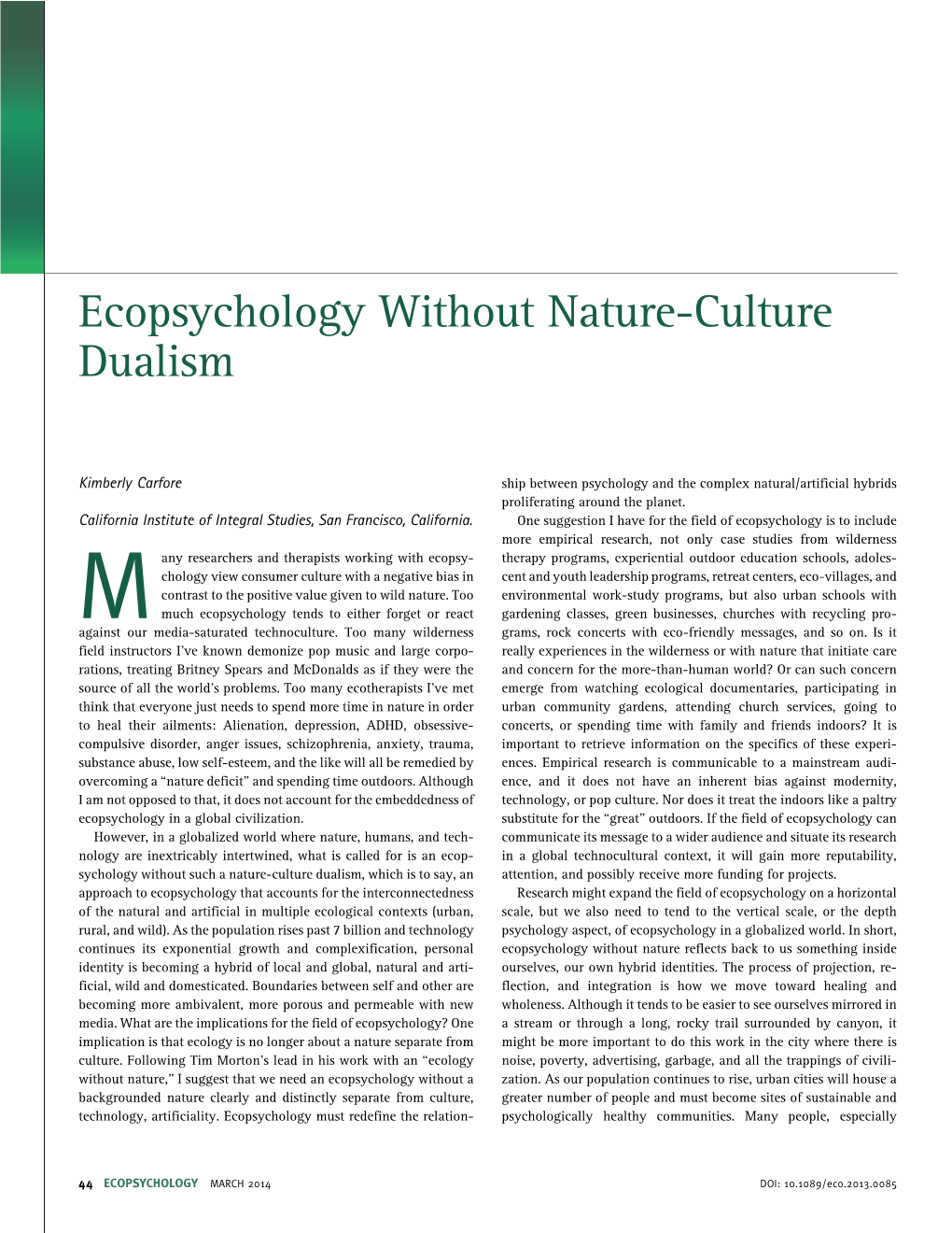 Ecopsychology Without Nature-Culture Dualism