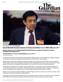 Dead British Businessman in China Had Links to Ex MI6