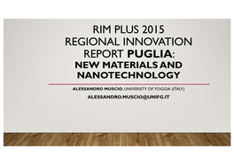 Rim Plus 2015 Regional Innovation Report Puglia: New Materials and Nanotechnology