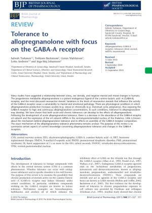 Tolerance to Allopregnanolone with Focus on the GABAA Receptor
