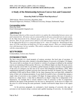 A Study of the Relationship Between Convex Sets and Connected Sets