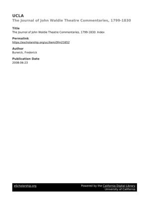 The Journal of John Waldie Theatre Commentaries, 1799-1830