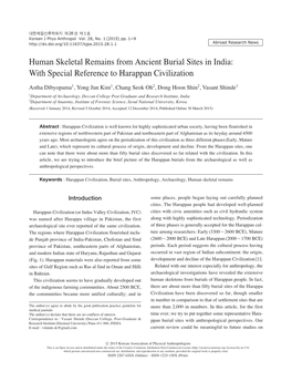 Human Skeletal Remains from Ancient Burial Sites in India: with Special Reference to Harappan Civilization