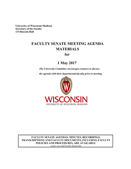FACULTY SENATE MEETING AGENDA MATERIALS for 1 May 2017