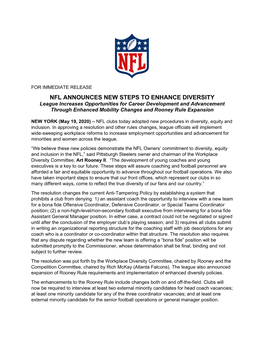 Nfl Announces New Steps to Enhance Diversity