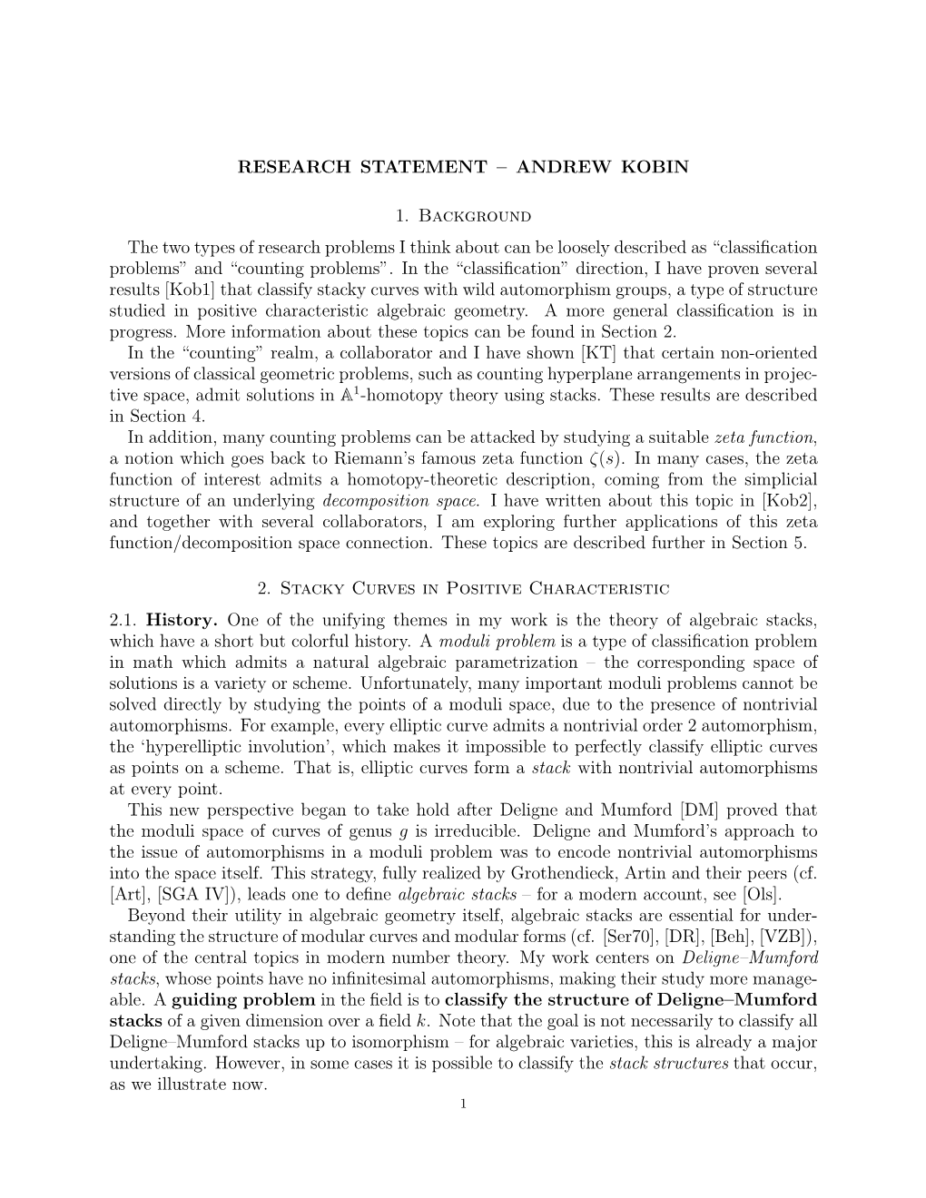 RESEARCH STATEMENT – ANDREW KOBIN 1. Background