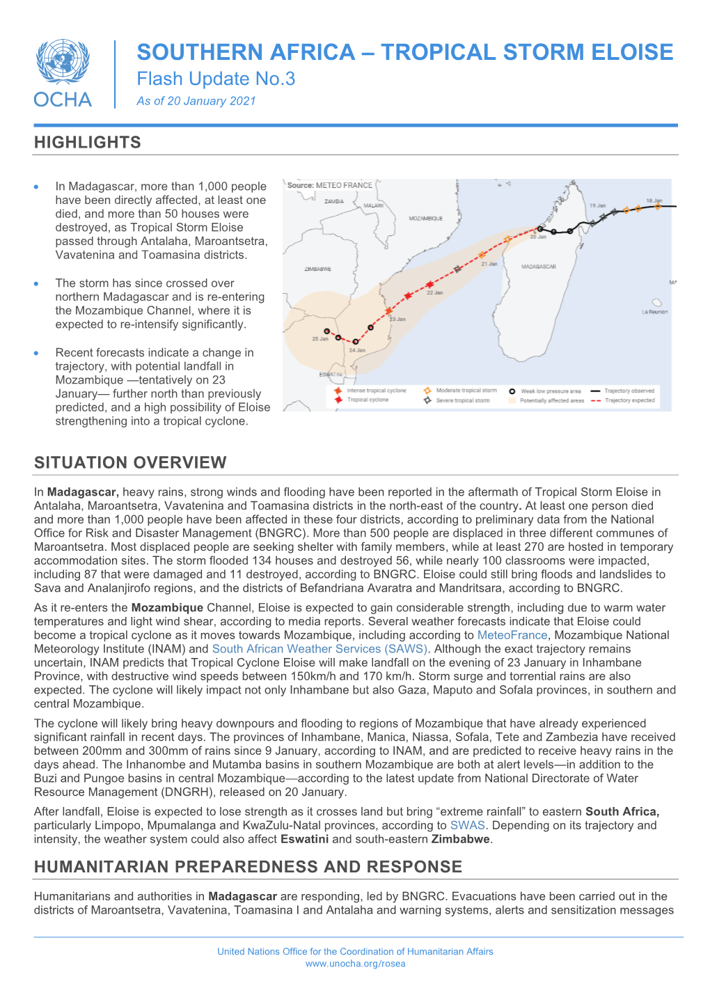 TROPICAL STORM ELOISE Flash Update No.3 As of 20 January 2021