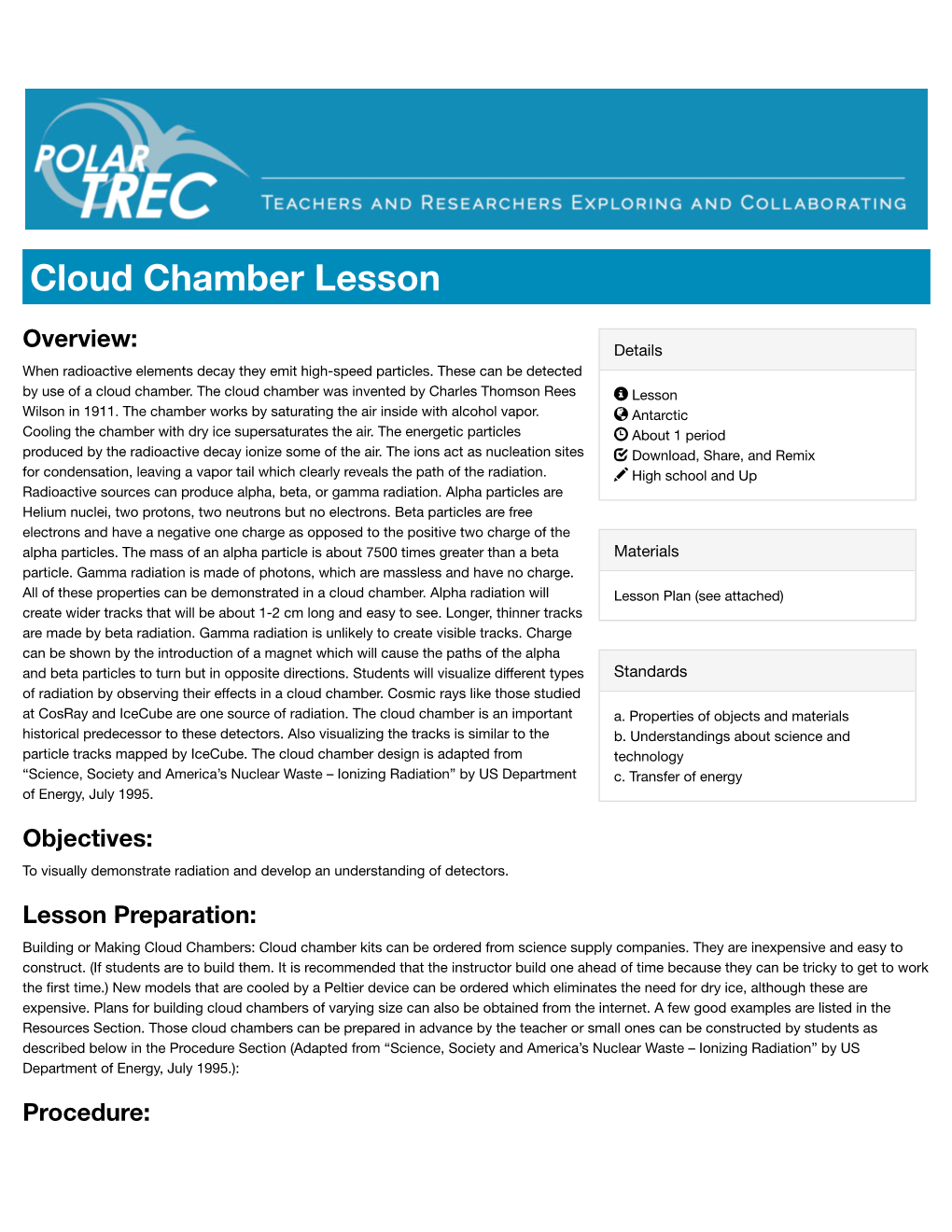 Cloud Chamber Lesson