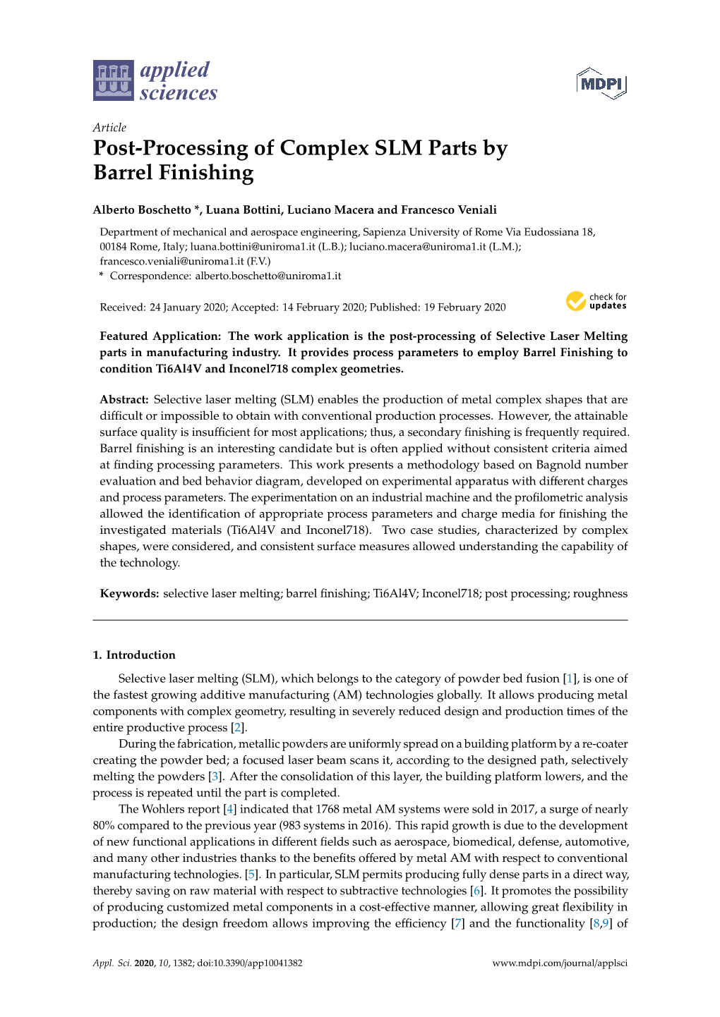 Post-Processing of Complex SLM Parts by Barrel Finishing