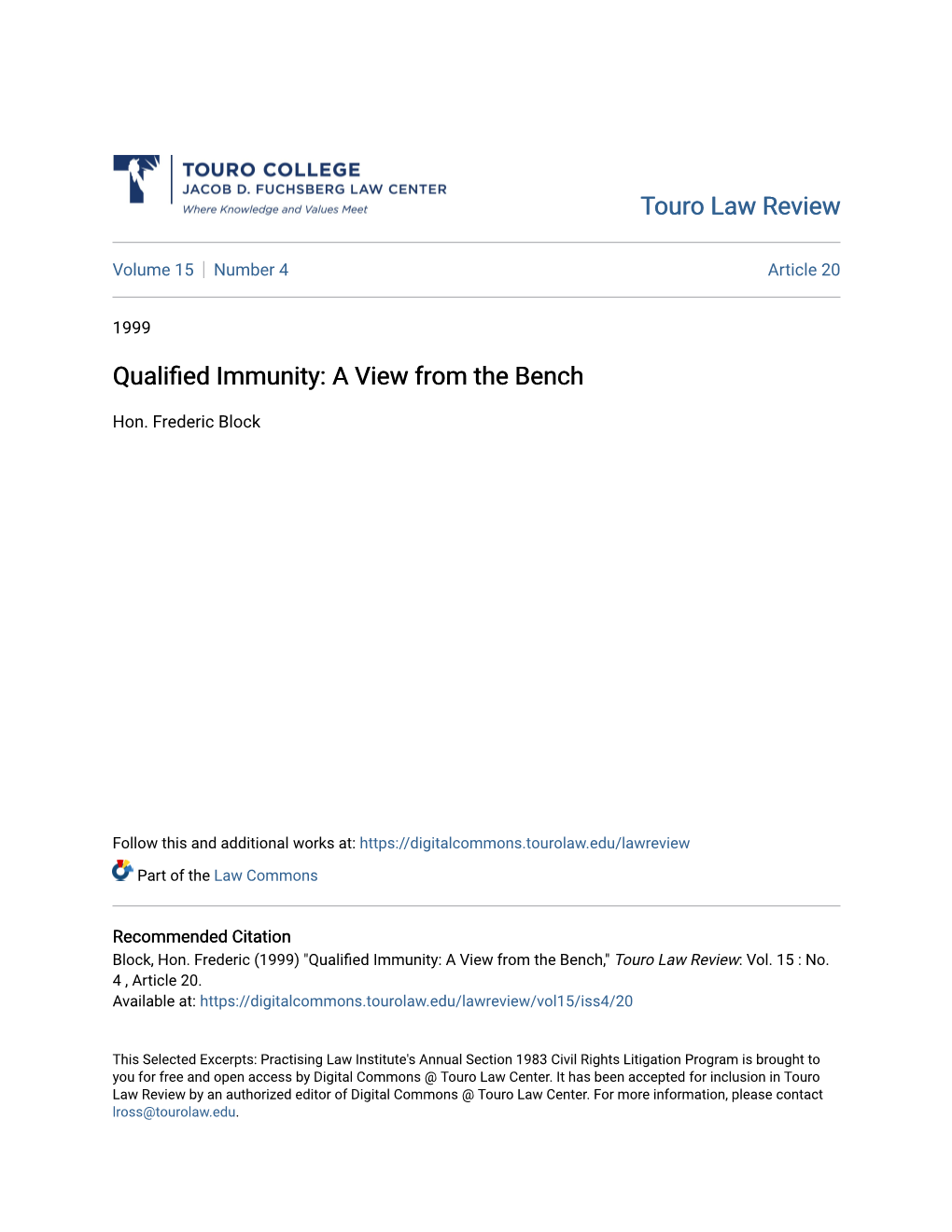 Qualified Immunity: a View from the Bench