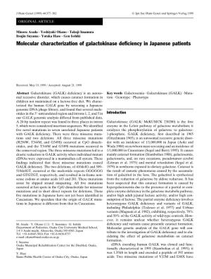 Molecular Characterization of Galactokinase Deficiency In