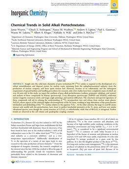 Chemical Trends in Solid Alkali Pertechnetates † ‡ ‡ ‡ ‡ ‡ Jamie Weaver, , Chuck Z