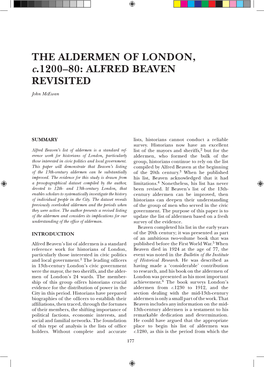 THE ALDERMEN of LONDON, C.1200—80: ALFRED BEAVEN REVISITED