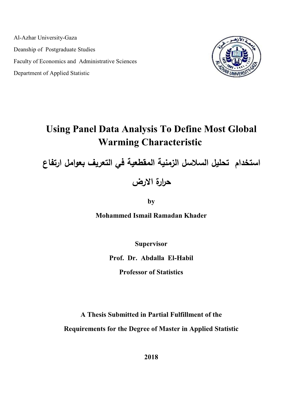 Using Panel Data Analysis to Define Most Global Warming Characteristic