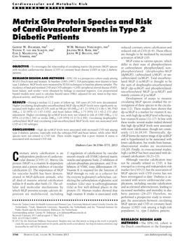 Matrix Gla Protein Species and Risk of Cardiovascular Events in Type 2 Diabetic Patients