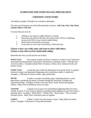 Guidelines for Storytelling Preparation Choosing Your Story