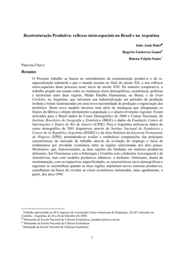 Reestruturação Produtiva: Reflexos Sócio-Espaciais No Brasil E Na Argentina ∗∗