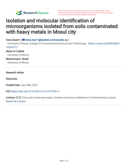 Isolation and Molecular Identi Cation of Microorganisms Isolated from Soils