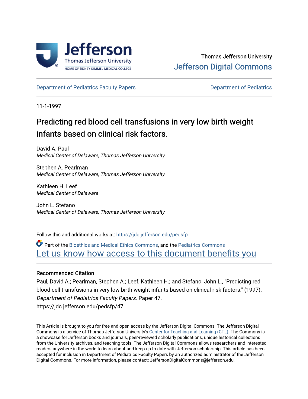 Predicting Red Blood Cell Transfusions in Very Low Birth Weight Infants Based on Clinical Risk Factors