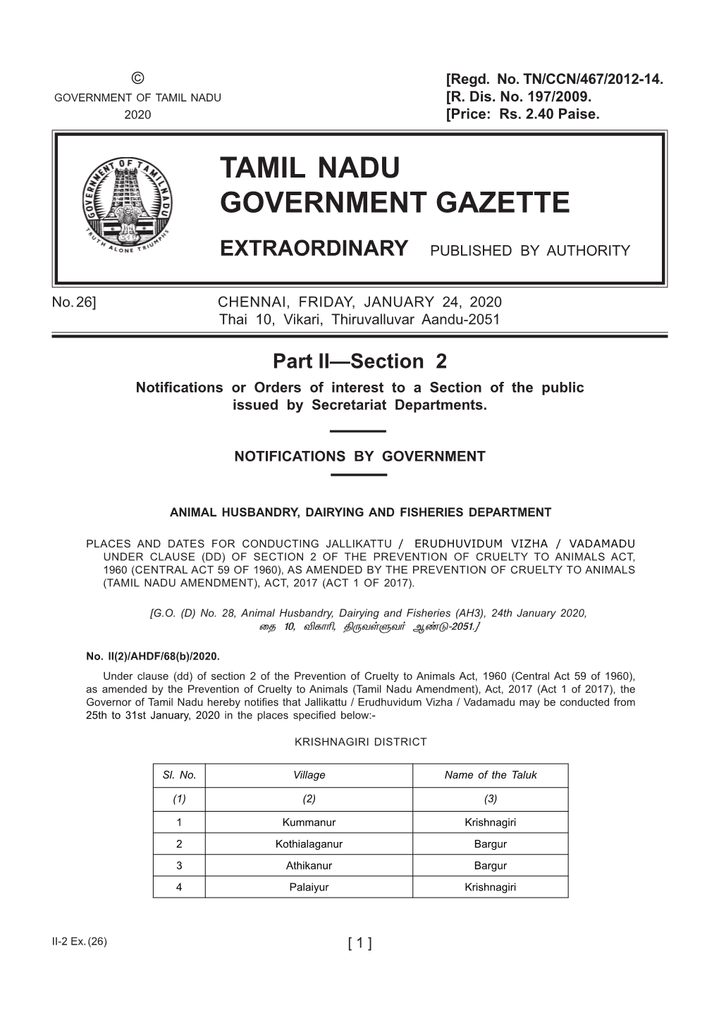 26] Chennai, Friday, January 24, 2020 Thai 10, Vikari, Thiruvalluvar Aandu-2051