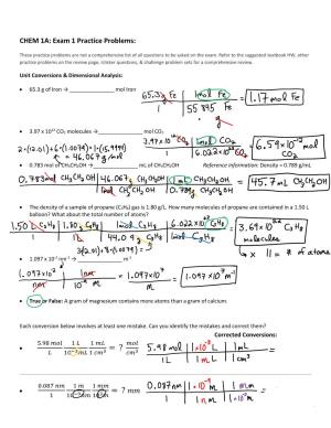 CHEM 1A: Exam 1 Practice Problems