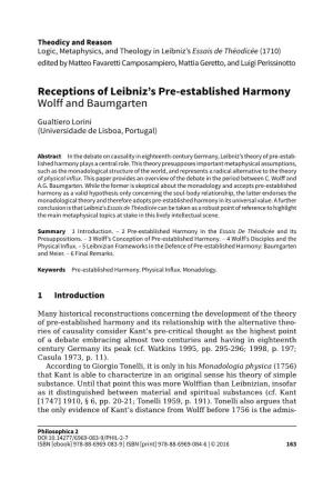 Receptions of Leibniz's Pre-Established Harmony Wolff And