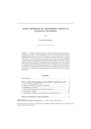 SOME PROBLEMS of ARITHMETIC ORIGIN in RATIONAL DYNAMICS by Romain Dujardin