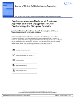 Psychoeducation As a Mediator of Treatment Approach on Parent Engagement in Child Psychotherapy for Disruptive Behavior