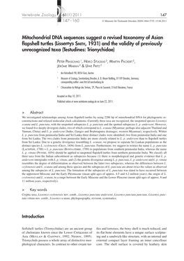 Mitochondrial DNA Sequences Suggest a Revised Taxonomy of Asian Flapshell Turtles (Lissemys Smith, 1931) and the Validity Of