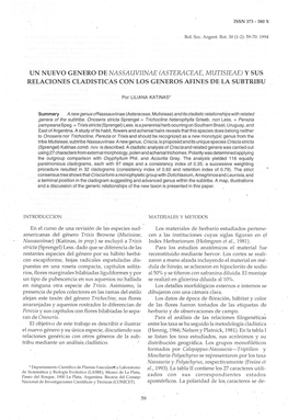 Asteraceae, Mutisieae) Y Sus Relaciones Cladisticas Con Los Generos Afines De La Subtribu