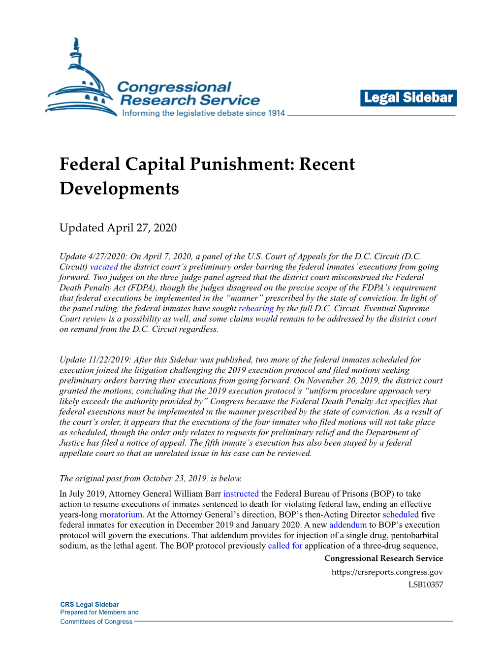 Federal Capital Punishment: Recent Developments