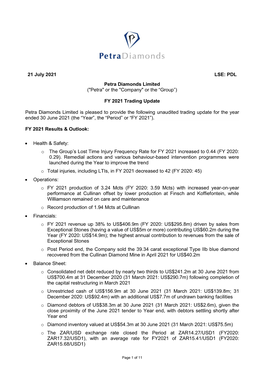 FY 2021 Trading Update