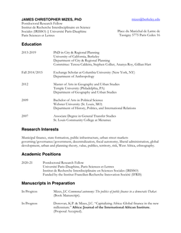 Education Research Interests Academic Positions Manuscripts in Preparation