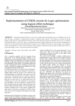 Implementation of CMOS Circuits in Logic Optimization Using Logical