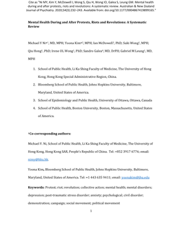 Mental Health During and After Protests, Riots and Revolutions: a Systematic Review