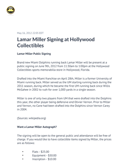 Lamar Miller Signing at Hollywood Collectibles