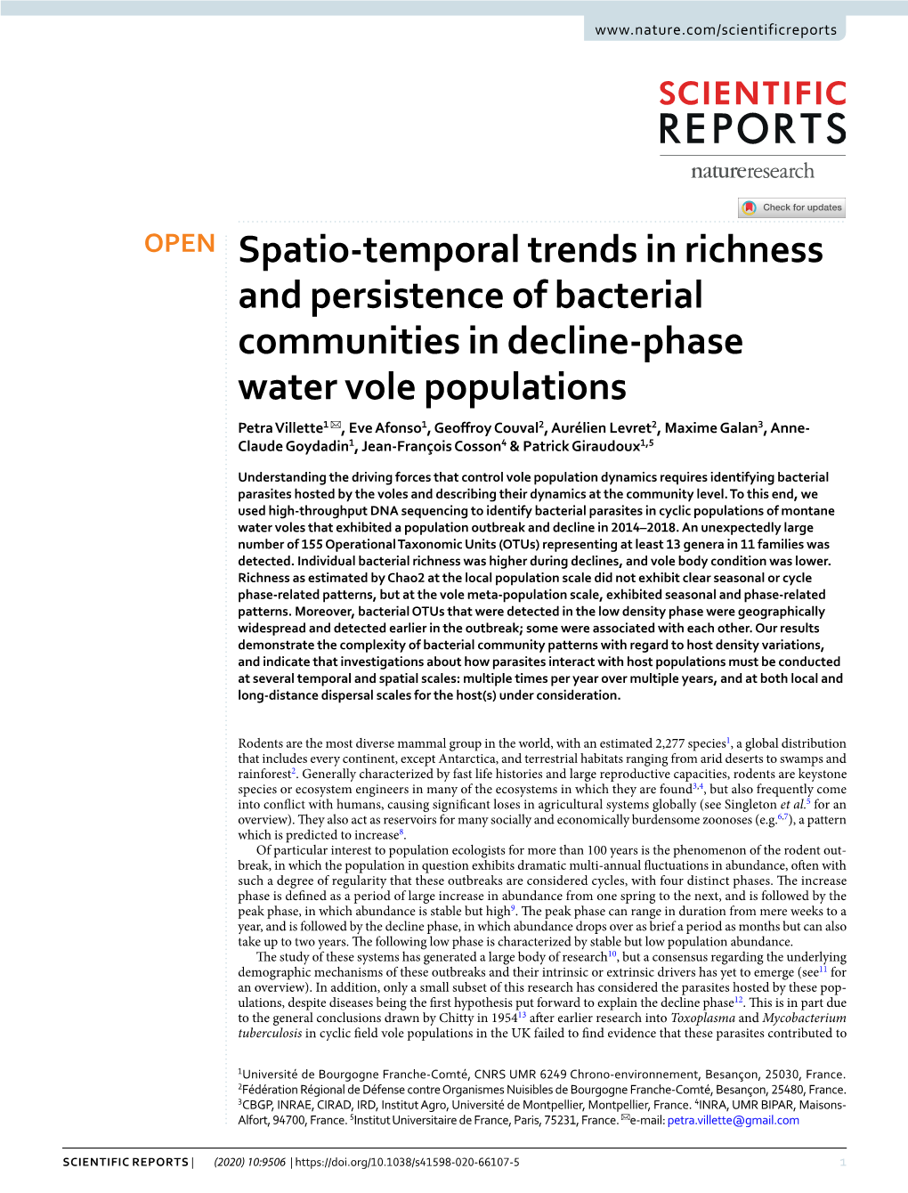 Spatio-Temporal Trends in Richness and Persistence of Bacterial