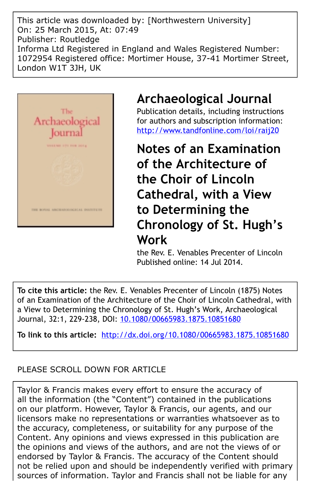 Archaeological Journal Notes of an Examination of the Architecture Of