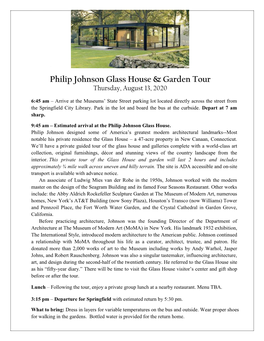 Philip Johnson Glass House & Garden Tour Thursday, August 13, 2020