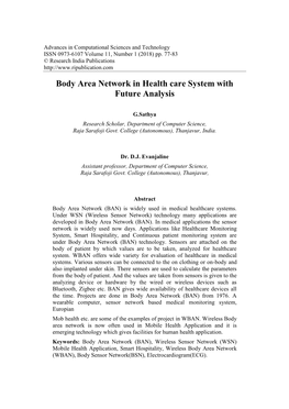 Body Area Network in Health Care System with Future Analysis