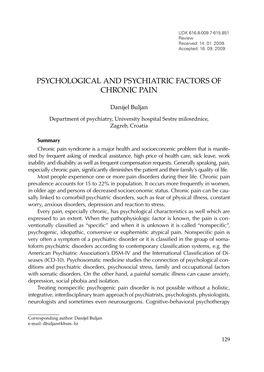 Psychological and Psychiatric Factors of Chronic Pain