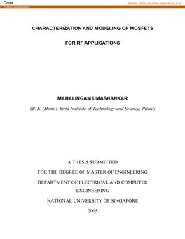 Characterization and Modeling of Mosfets