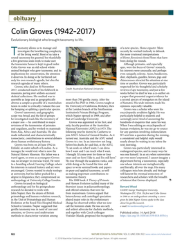 Colin Groves (1942–2017) Evolutionary Biologist Who Brought Taxonomy to Life