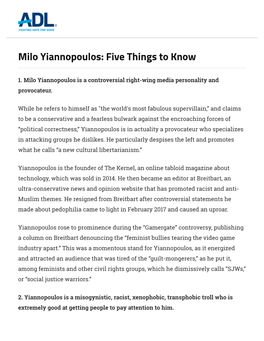 Milo Yiannopoulos: Five Things to Know