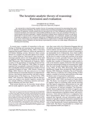The Heuristic-Analytic Theory of Reasoning: Extension and Evaluation